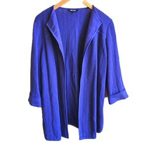 MISOOK Purple Ribbed Cardigan Sweater Large L Open Front 3/4 Sleeve